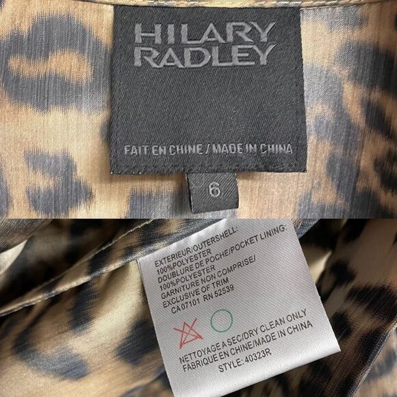 HILARY RADLEY Leopard Print Button Front Trench Coat Belt Tan Black 6 - Picture 6 of 6
